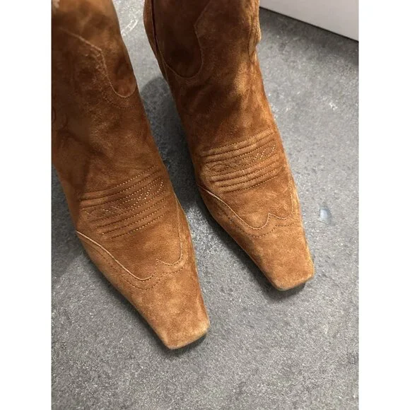 KHAITE Dallas Ankle Boots Caramel Brown Suede - Picture 9 of 10